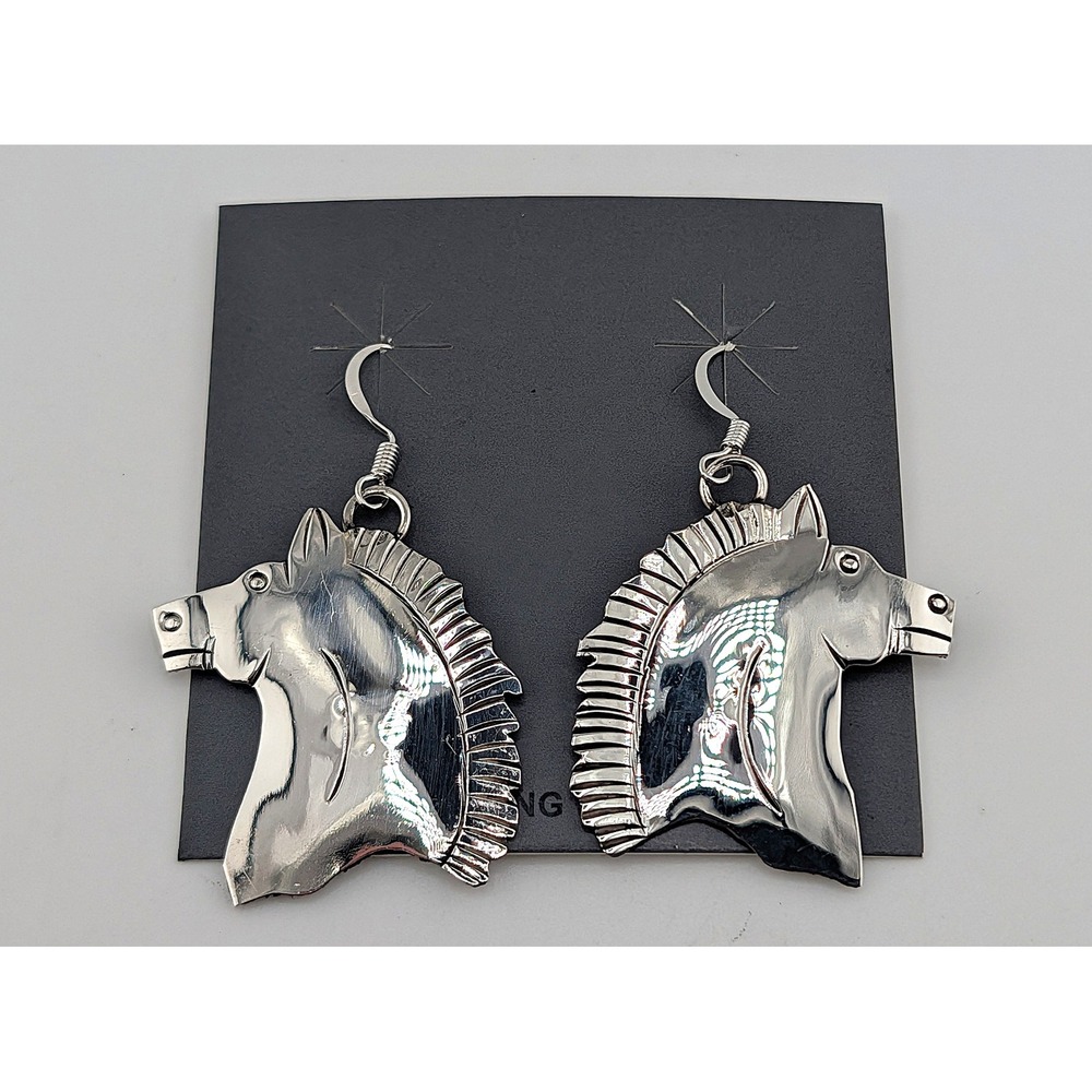 Navajo Horse Earrings 925 Sterling Silver Handmade Signed by Louise Yazzie *** - Picture 4 of 12